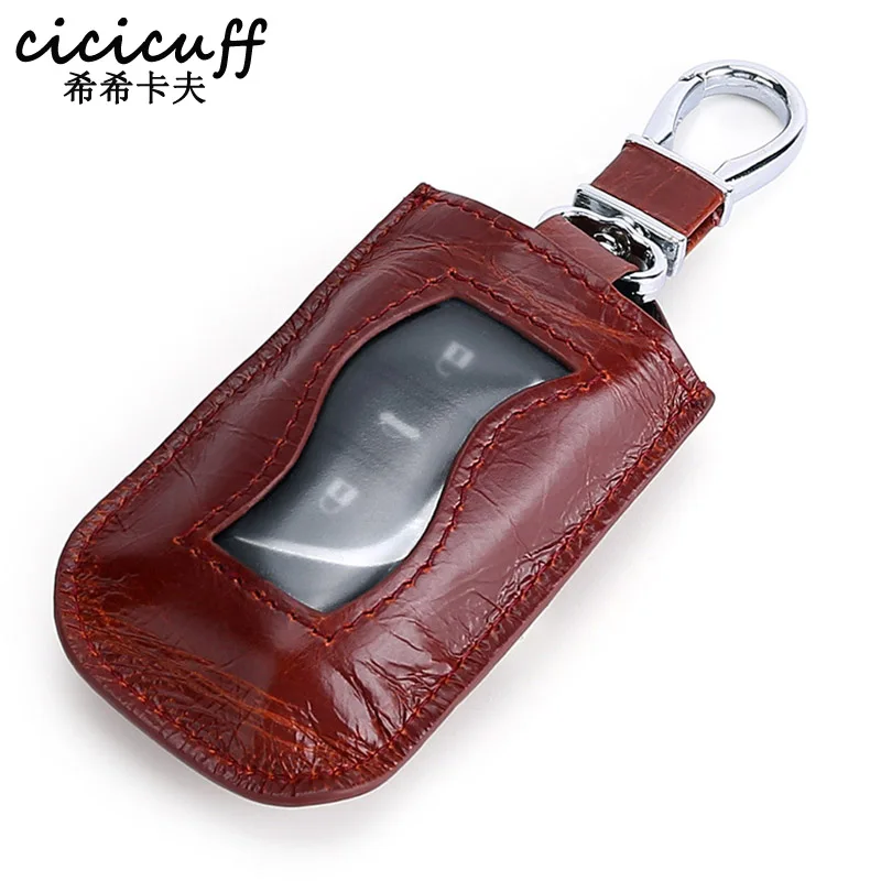 

Real Cow Leather Zipper Car Key Holder Case with Transparent Window Men's Key Bag Universal Wallet Key Bag Women Organizer