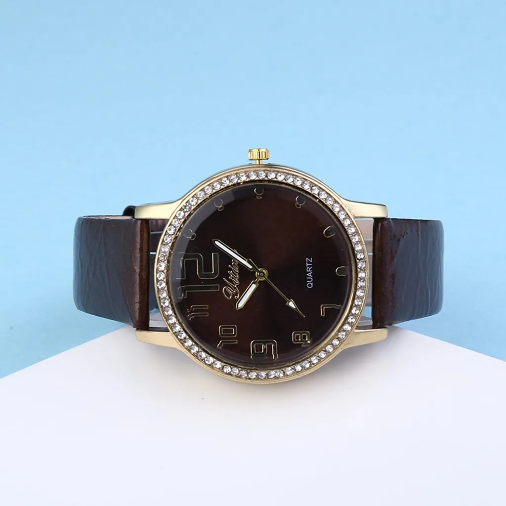 Reloj mujer винтажный кожаный браслет со стразами женские часы, наручные часы Роскошные Кварцевые часы Relogio Feminino Прямая поставка