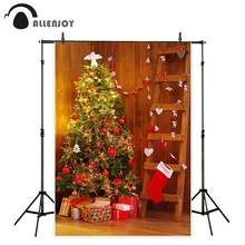 Фотофон Allenjoy с изображением рождественской елки, лестницы, комнатные деревянные стены, Подарочный декор, носок, новогодняя фотография, фон для фотостудии
