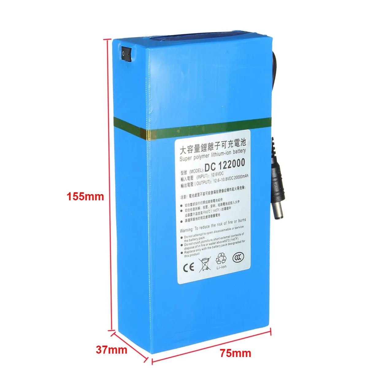 DC 12V 20000mAh супер мощная портативная литий-ионная аккумуляторная батарея+ ЕС вилка для камеры видеонаблюдения
