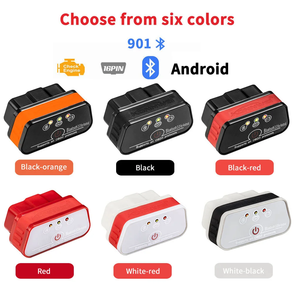 Сканер KONNWEI KW901 ELM327 V1.5 Bluetooth 3 0 OBD II считыватель кодов автомобильный