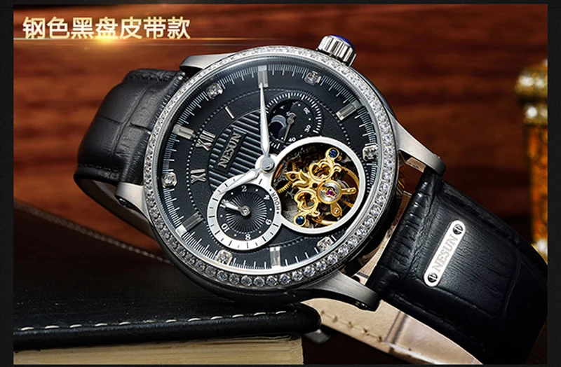 Элитный бренд Швейцарии NESUN Скелет Diamond Часы Для мужчин Самовзводные Для мужчин мужские часы 100 м Водонепроницаемый часы N9093-3