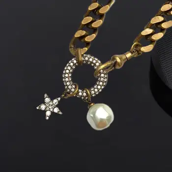 

Brand Letter Chain Necklace Pearl Jewelry Accessories Pearl Beautiful Star Tag For Women Girls Wedding Party Gift