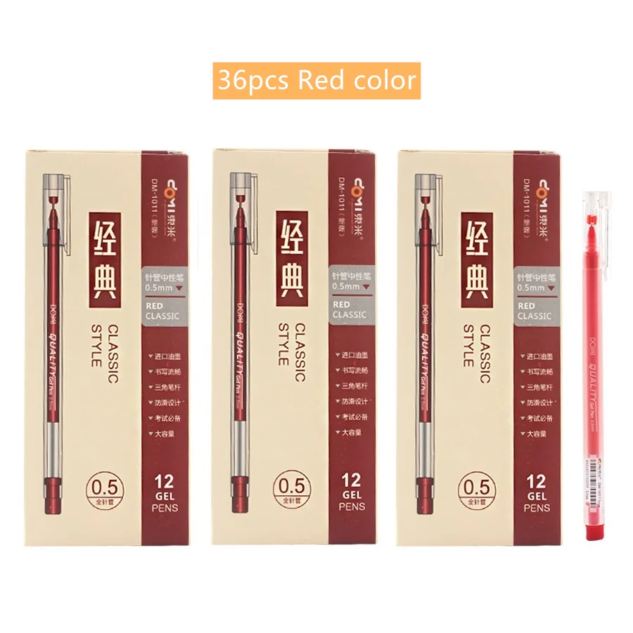 36 pcs/Lot Classic office gel pens 0.5mm ball point Transparent body Black Blue Red color ink High quality School supplies F873 - Цвет: 36pcs Red
