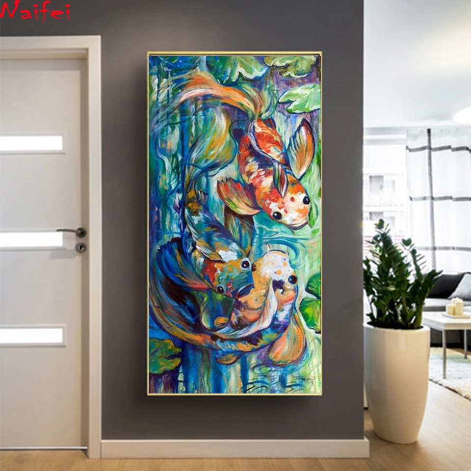 Handicrafts 5d Diamond Embroidery large Carp DIY Painting Fish koi Abstract size Cross Stitch Rhinestone Mosaic | Дом и сад