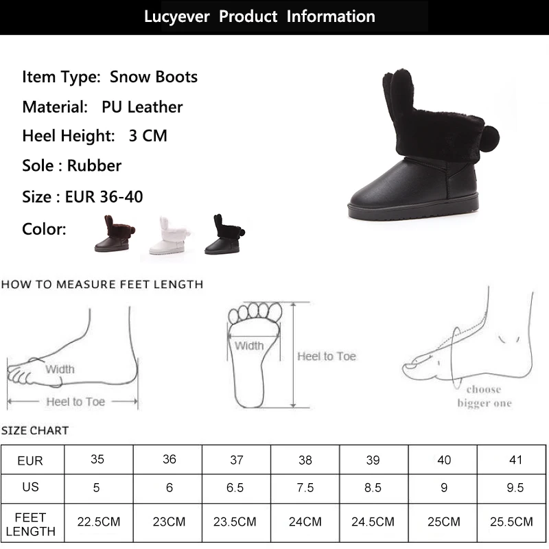 Lucyever Classic Women Rabbit Ears Snow Boots Faux Fur Comfortable Warm Winter Shoes Woman Casual Slip on Platfrom Ankle Boots