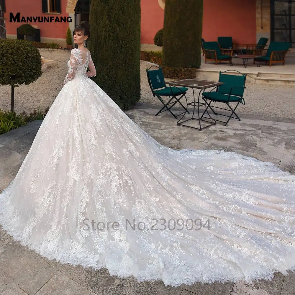MANYUNFANG свадебное платье с длинным рукавом внизу кружева vestidos de boda кружева suknie slubne Бохо роскошное свадебное платье с рукавами