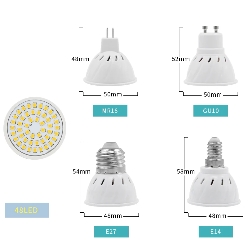 10 шт./лот GU10 MR16 Светодиодная лампа E27 E14 AC 220 В 240 в 48 60 80 Светодиодов Прожектор Лампа