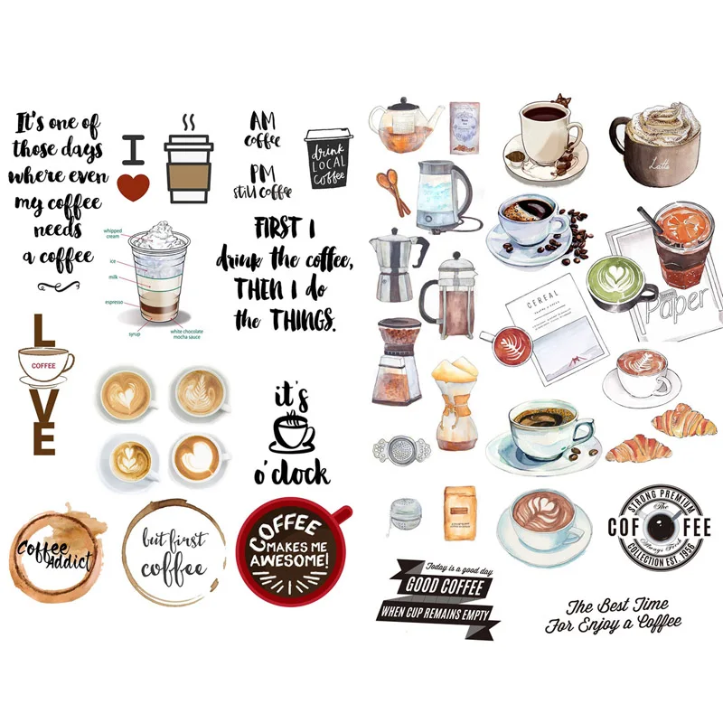 

1 PCS Retro Love Coffee Time Cafe Tool Decor Stationery Book Journal Stickers Scrapbooking Agenda Diary Food Logo Paper Flakes