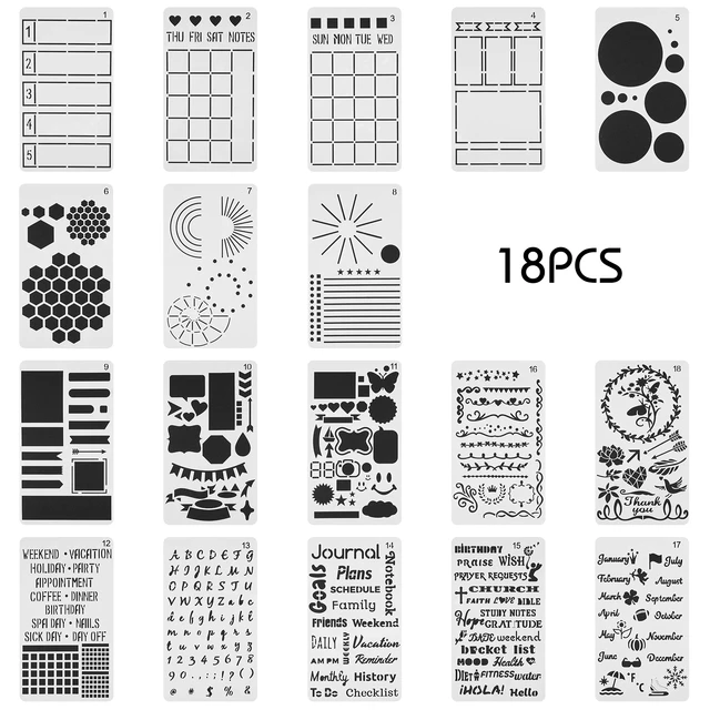 BULLETstencils Starter Set - Featuring 12 Journal Stencils: Includes Word  Stencils, Circle Stencils, Drawing Stencils, Icons, Charts, Shapes, & Much