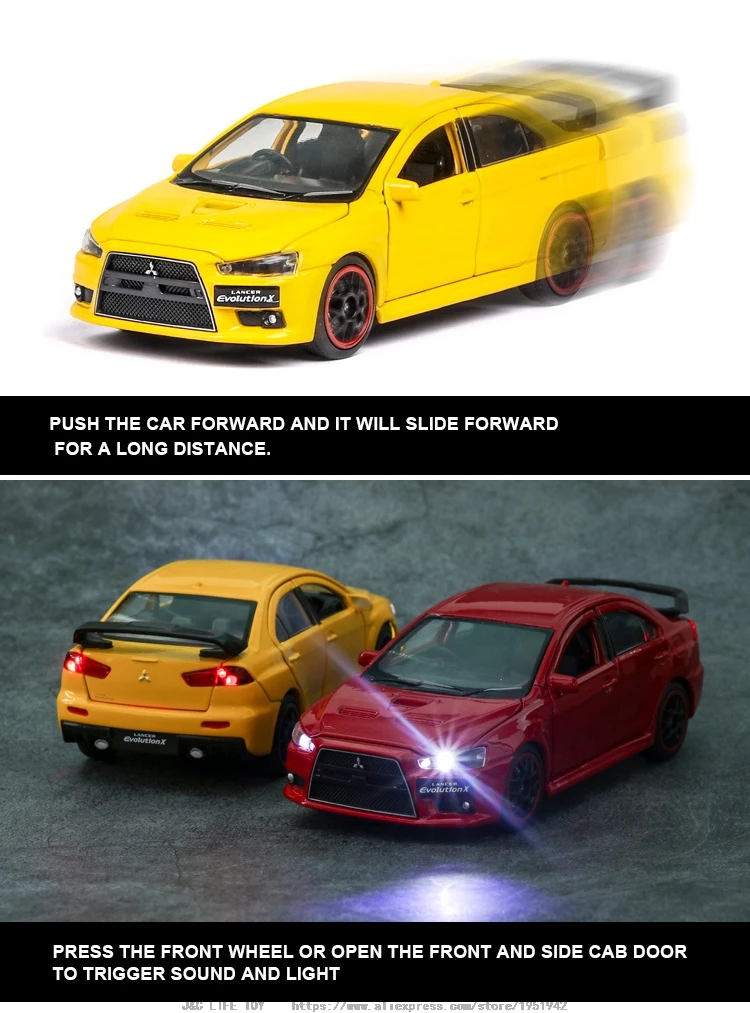 1:32 Mitsubishi Lancer Evolution x Игрушечная машина металлическая игрушка Diecasts& игрушечные транспортные средства модель автомобиля высокая имитация игрушечная машинка Рождественский подарок