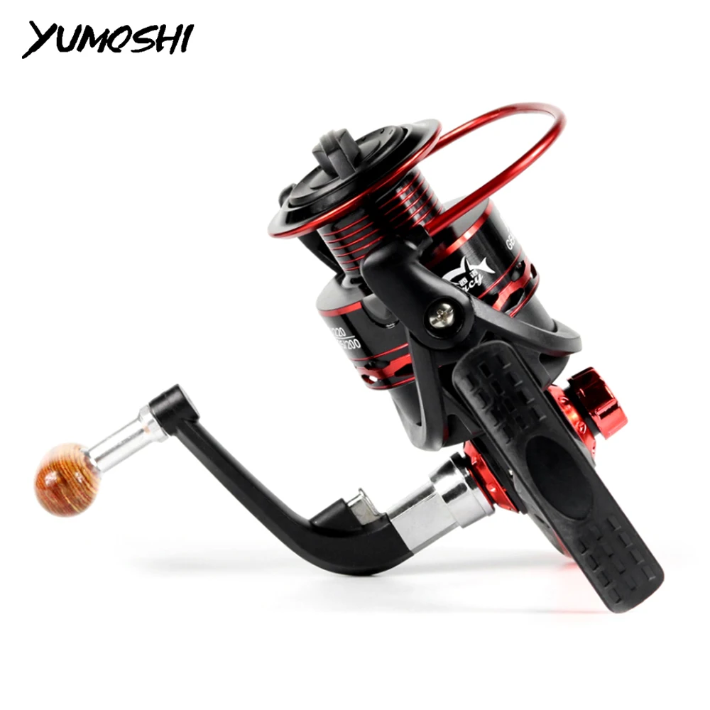 YUMOSHI Fishing Reel 5.5:1 All Metal Spool Spinning Reel Stainless Steel Handle Line Spool Saltwater Fishing Accessories 12BB