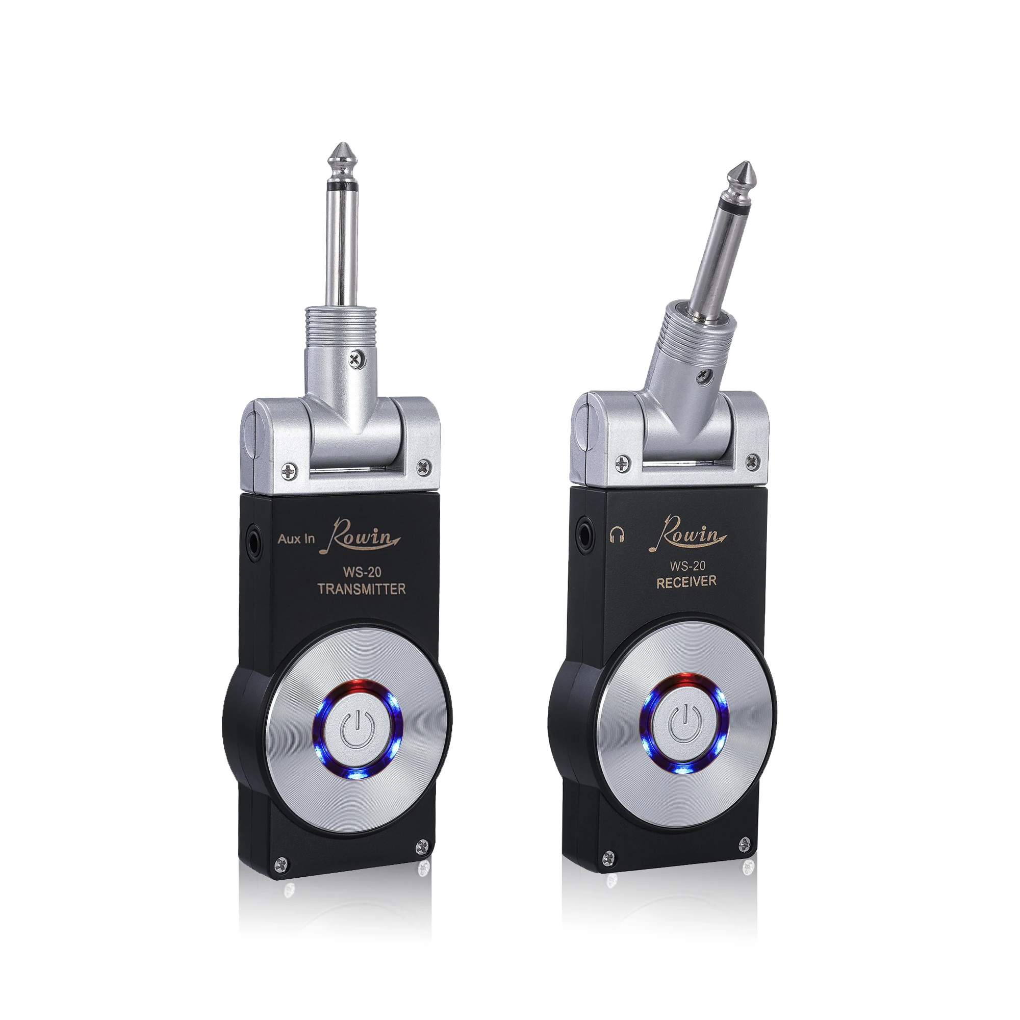 Silver Rowin WS-20 2.4G Wireless Guitar System Transmitter Receiver Set 30 Meters Transmission Range with USB Charging Cable 4 colors - Цвет: Silver