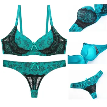 

Lace Panties Bra Sets Patchwork Sexy Lingerie Femme Women's Thong Underwear Set Push up Bra Brassiere Women Lingerie Set