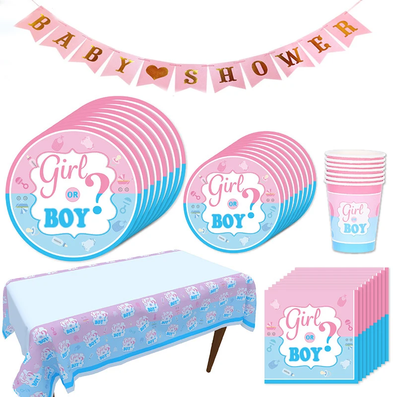 

Girl Or Boy Paper Plates Cups Napkins Gender Reveal Disposable Tableware Set Baby Shower Party Gender Reveal Theme Decoration