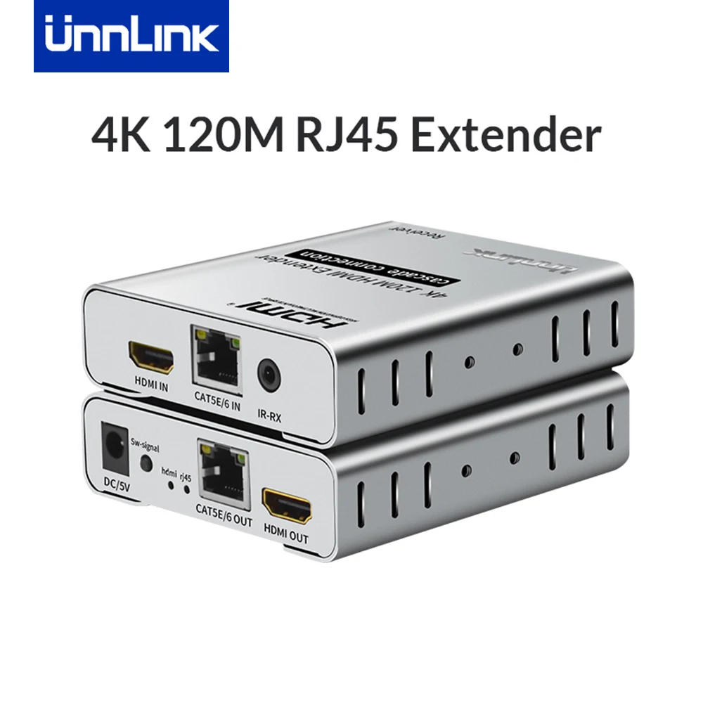 Unnlink 4K 120 Meters HDMI RJ45 Extender TX+RX Ethernet Extension LAN CAT5E/6 Network Cable with IR Sensor for TV | Электроника