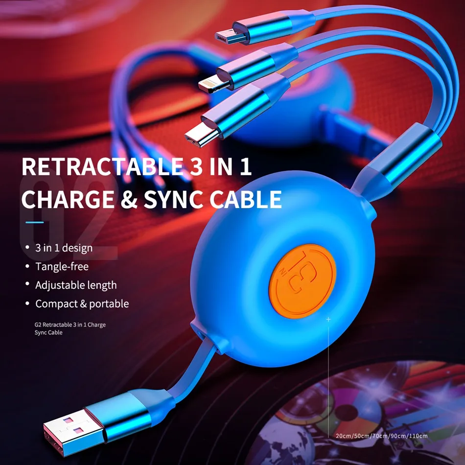 ROCK 3 в 1 usb type C Micro USB кабель type-c для iPhone samsung зарядное устройство 3.6A Быстрая зарядка Выдвижной Провод для освещения Microusb