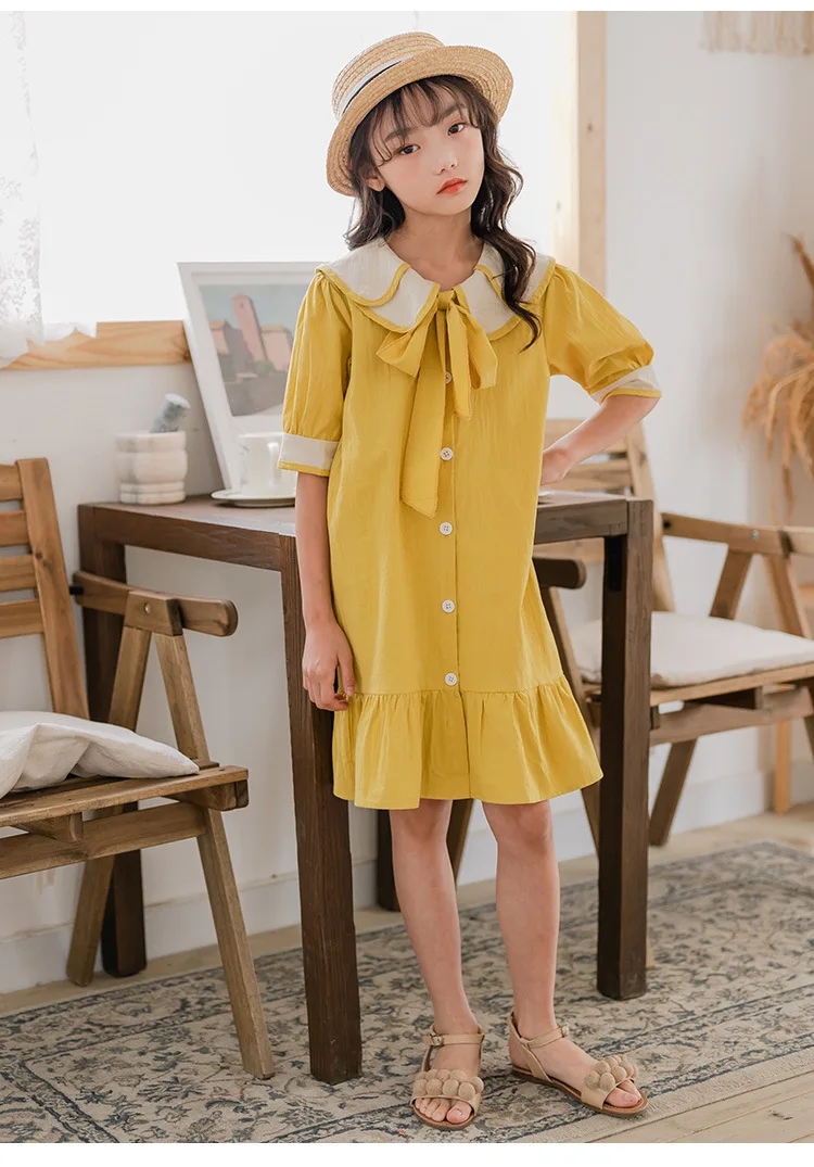 Fashion Girl Summer Clothes Children Dress 2020 New 100% Cotton Big Girls Dresses Kids School Ruffles Teen Baby Princess Dress (17)