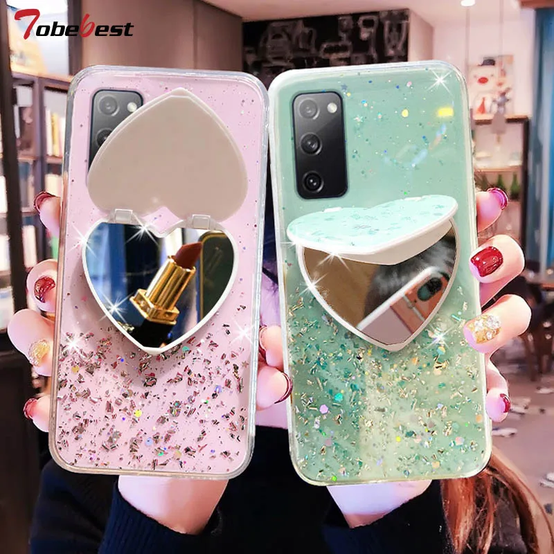 Heart Mirror Sequins Glitter Phone Case For Samsung Galaxy S20 FE Ultra S10 Lite S10E S9 S8 Plus S7 Edge Soft Silicone Cover_voghion.com