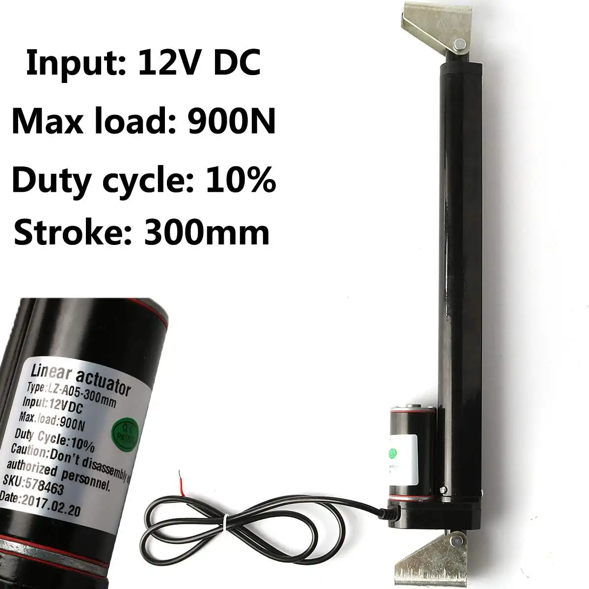 

12V 300mm 225lbs 900N Stroke Linear Actuator Miniature Electric Putter with 2 Mounting Brackets Motor Controller Lifting Tools