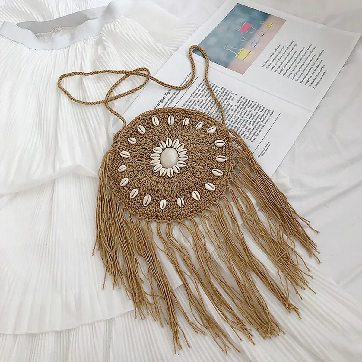

2019 Brand New Women Bohemia Straw Bag Woven Round Rattan Tassel Handbag Casual Crossbody Summer Travel Ladies Bags