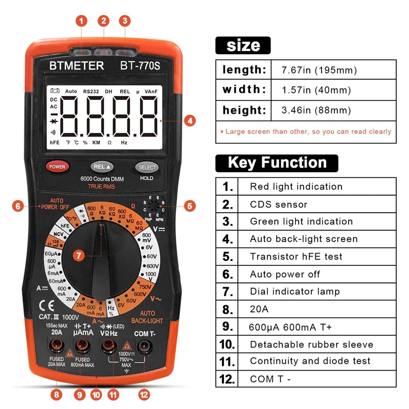 MULTIMÈTRE NUMÉRIQUE BT-770S Testeur Electrique Manuel 6000 Comptes  Ampèremétriq EUR 47,99 - PicClick FR