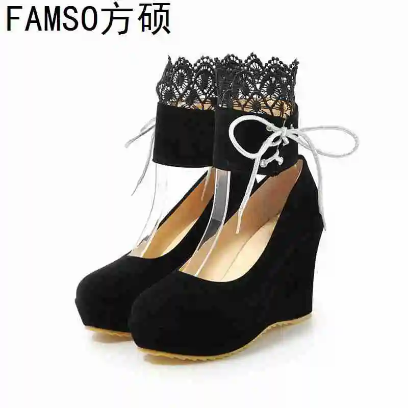 

FAMSO 2019 New Arrival Women Pumps Big Size 34-43 Spring Autumn Designer Brand Shoes Round Toe Wedges Pumps Shoes Designer Brand
