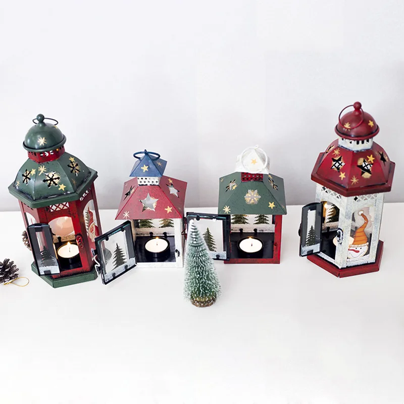 Retro Candlestick Christmas Candle Holder Windproof Tealight Decoration Iron