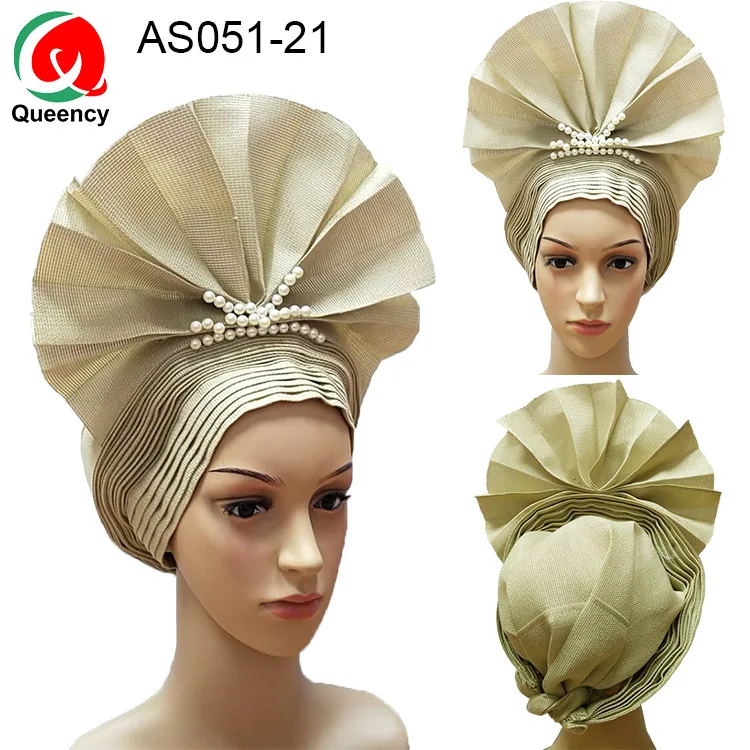 AS051 быстрая, особый стиль, уже сделанный Gele, нигерийские бусы, головные уборы для женщин, вечерние, свадебные - Color: AS051-21
