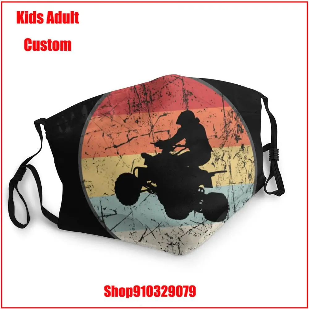 ATV Quad Driver In A Retro Vintage Circle Unisex Print Mouth Mask Graphics Polyester Anti-dust Fashion Washed Reusable Face | Аксессуары