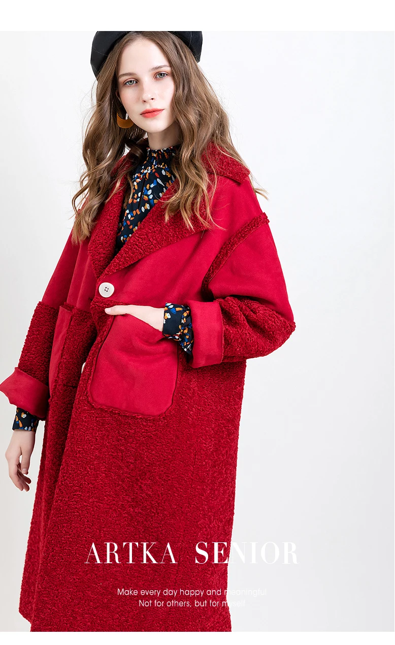 Новинка Зима 2019 винтажное красное шерстяное меховое лоскутное пальто Корейская