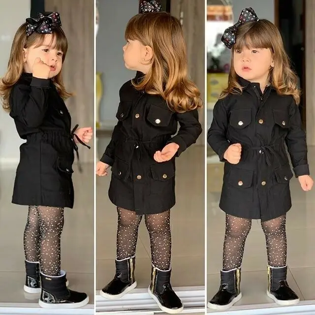 Лидер продаж, Новое Модное детское осеннее пальто для девочек с отворотами и Рогом, с длинными рукавами, детское повседневное пальто