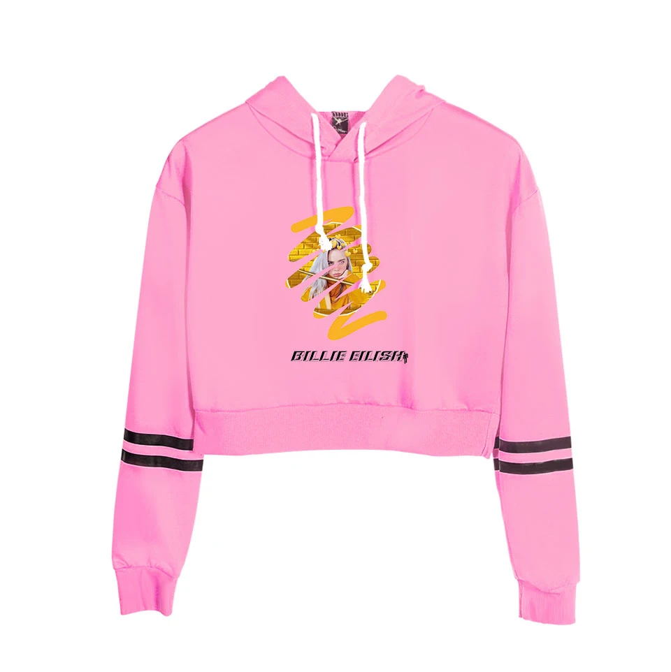 Billie Eilish, укороченный топ, женская мода, толстовка, толстовки, высокое качество, хлопок, Billie Eilish, для девушек/женщин, оранжевый, с капюшоном - Цвет: pink