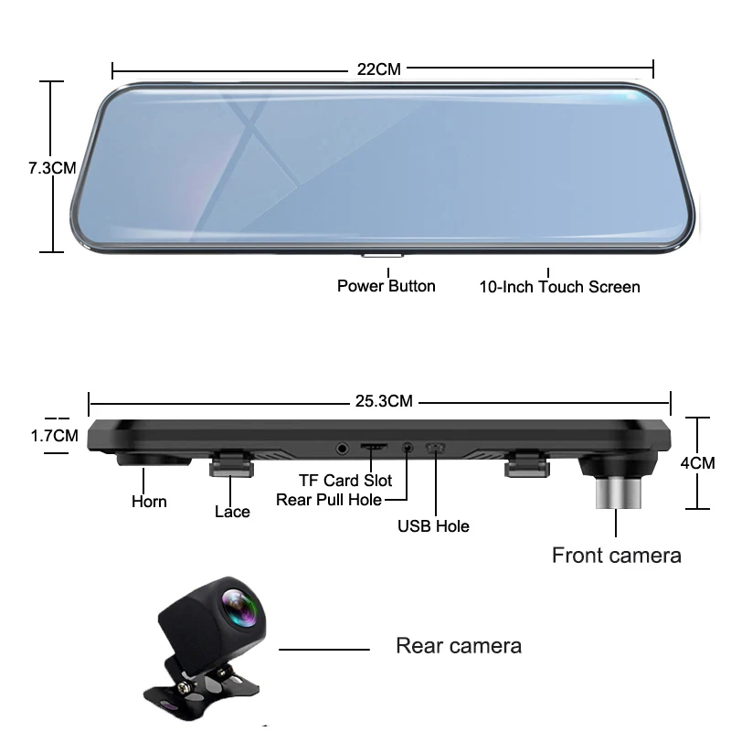 1" сенсорный экран 1080P Автомобильный видеорегистратор камера с двумя объективами авто камера видео рекордер зеркало заднего вида с 1080P резервная камера видеорегистраторы