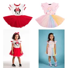 Радужное платье с единорогом; детская одежда; платья для маленьких девочек; элегантное милое летнее платье принцессы с короткими рукавами; Сетчатое платье; Vestidos