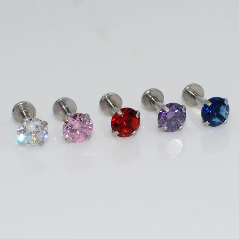 Surgical Steel Prong Zircon Lip Studs Ear Studs Cartilage Tragus Helix Lobe Conch Piercing Earrings Nose Labret Piercing Jewelry piercing jewelry body piercing earrings ear piercing jewelry ear studs metal jewelry body piercing jewelry body jewelry