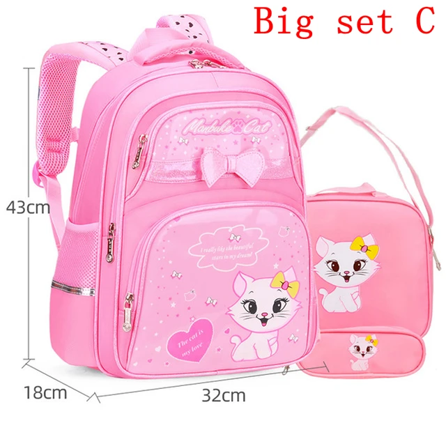 Waterproof Children School Bags Cartoon Cute Princess Backpacks Orthopedic Kids Book Bags for Teenage Girls Schoolbags Mochila Big set C
