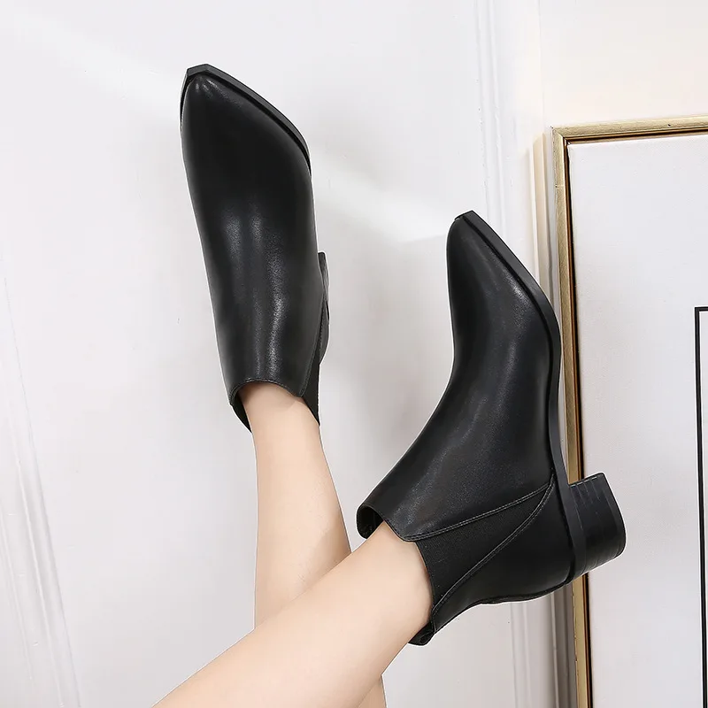 Fujin botas de mujer Otoño Invierno 2020 nuevas semi-altas de tacón de  Punta puntiaguda de moda tacones cuadrados transpirables casuales botines  de mujer - AliExpress Calzado