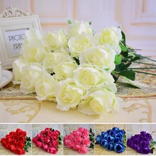 17 шт. искусственные цветы, шелковые розы для дома, вечерние, свадебные, новогодние украшения подарки, синий, розовый, белый, фиолетовый, красный