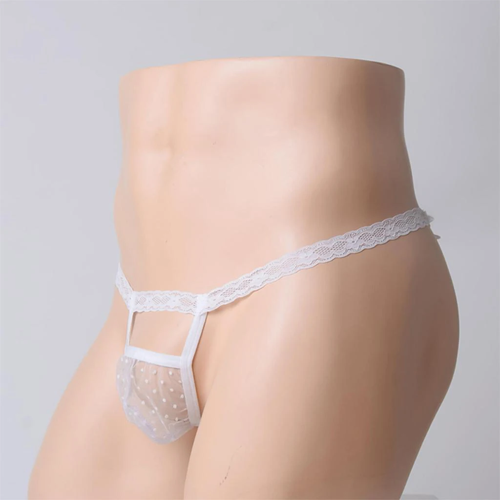 Sexy Men’s Lace Briefs Sissy T-back Gay Underwear Male Lingerie Underpants transparent low waist mini bikini G-string underwear
