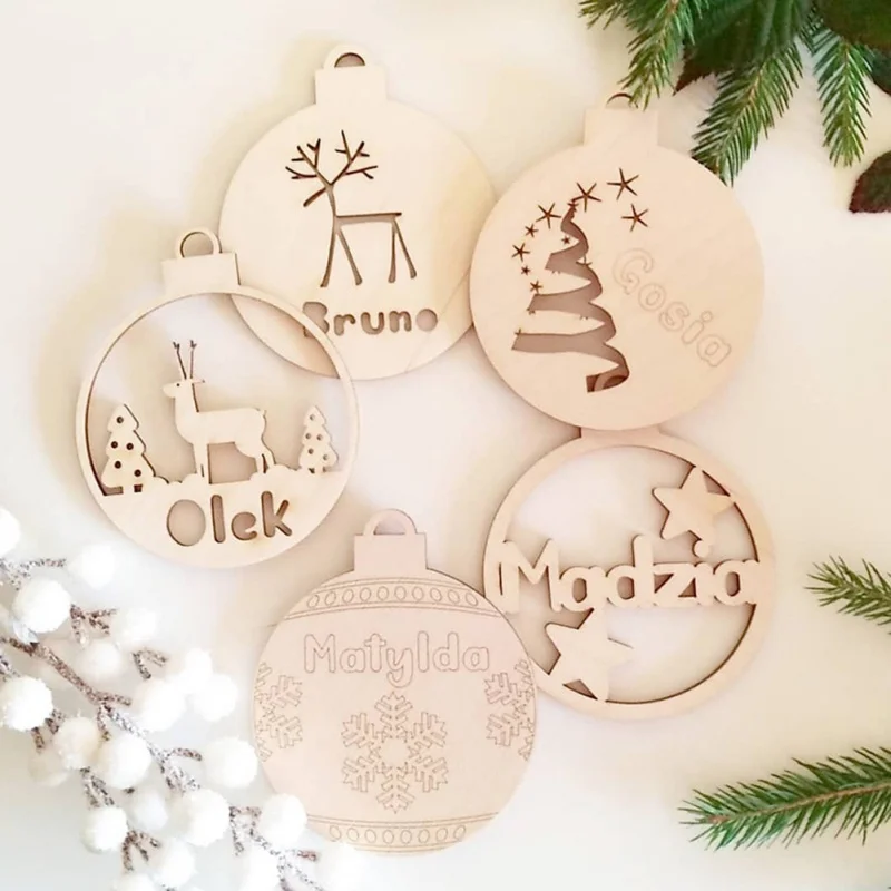 

3PCS/Set Christmas Laser Cutting Hollow Wood Chips With Rope Christmas Tree Decoration Festive Party Supplies Gift Pendant