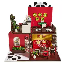 DIY кукольный домик 3D мебель Лофт ручной работы мультяшная панда дом с музыкальным движением Miniaturas детские игрушки подарок на день рождения Валентина