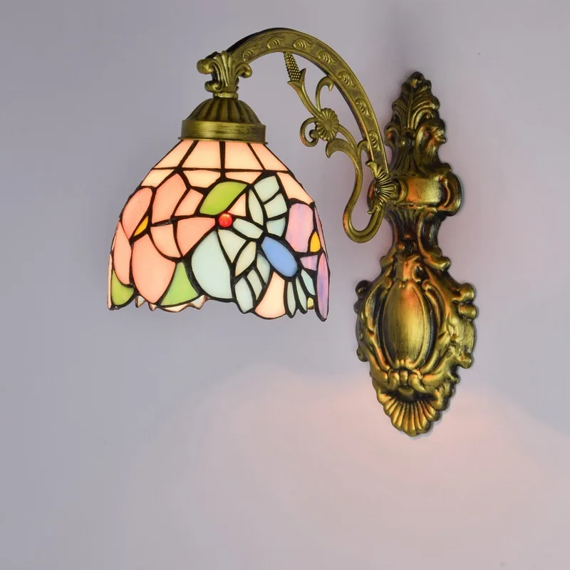 

European color glass retro mirror front lamp American garden bedside wall lamp corridor bird single head glass wall lamp