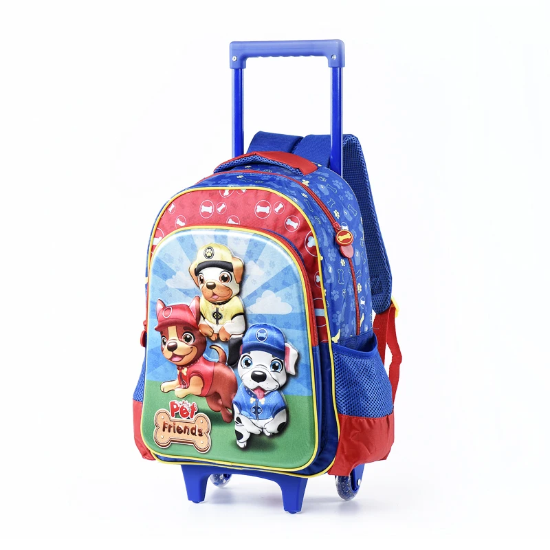 Мультфильм 3D детский для детской школы сумка на колесиках милая собака Мальчики школьные сумки с колесом ортопедический Рюкзак Mochila Escolares infantil - Цвет: 16inch trolley