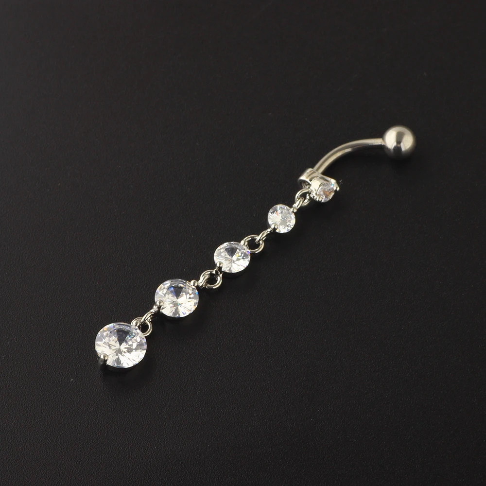 Wholesale Body Jewelry Silver Color Crystal Belly Button Rings 16G Titanium Dangle Belly Ring Bellybutton Piercing
