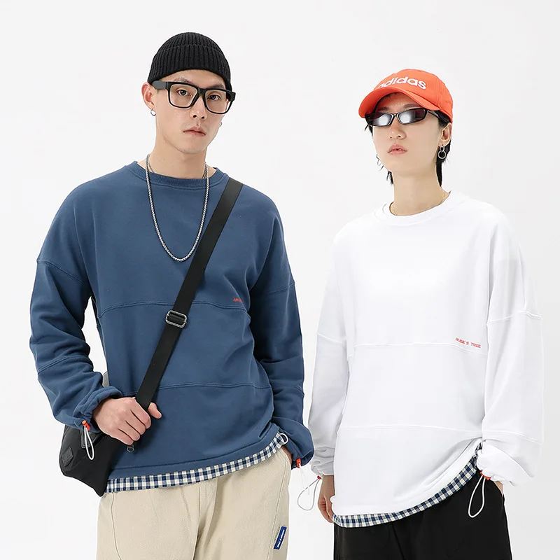 

Men's Autumn New Fake Two-Piece Pullover Bottoming Shirt Printed Letter Loose Couple's Sweatshirt
