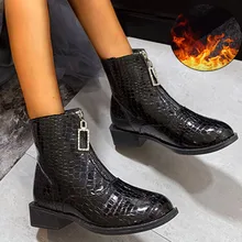 SAGACE/красивые женские ботинки на молнии спереди с каменным узором; Женские ботинки в стиле ретро на молнии спереди с теплой подкладкой; красивые ботинки с каменным лицевым покрытием