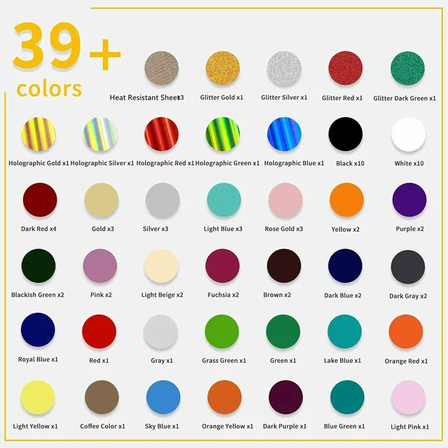 47pcs 30cm*25cm HTVRONT PU Heat Transfer Vinyl Sheets Multi-color Iron on  HTV Films for Cricut Heat Press Cloth Printing T-shirt