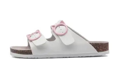 white pink Новые летние мужские пляжные пробковые тапочки; повседневные сабо унисекс с двойной пряжкой; шлепанцы для улицы без застежки; большие размеры 35-45 - Цвет: white pink