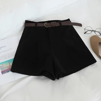 

HELIAR Women Black Cargo Shorts Outerwear High Waist Shorts Wide Leg Woman Korean Style OL Shorts 2019 Autumn Winter Shorts